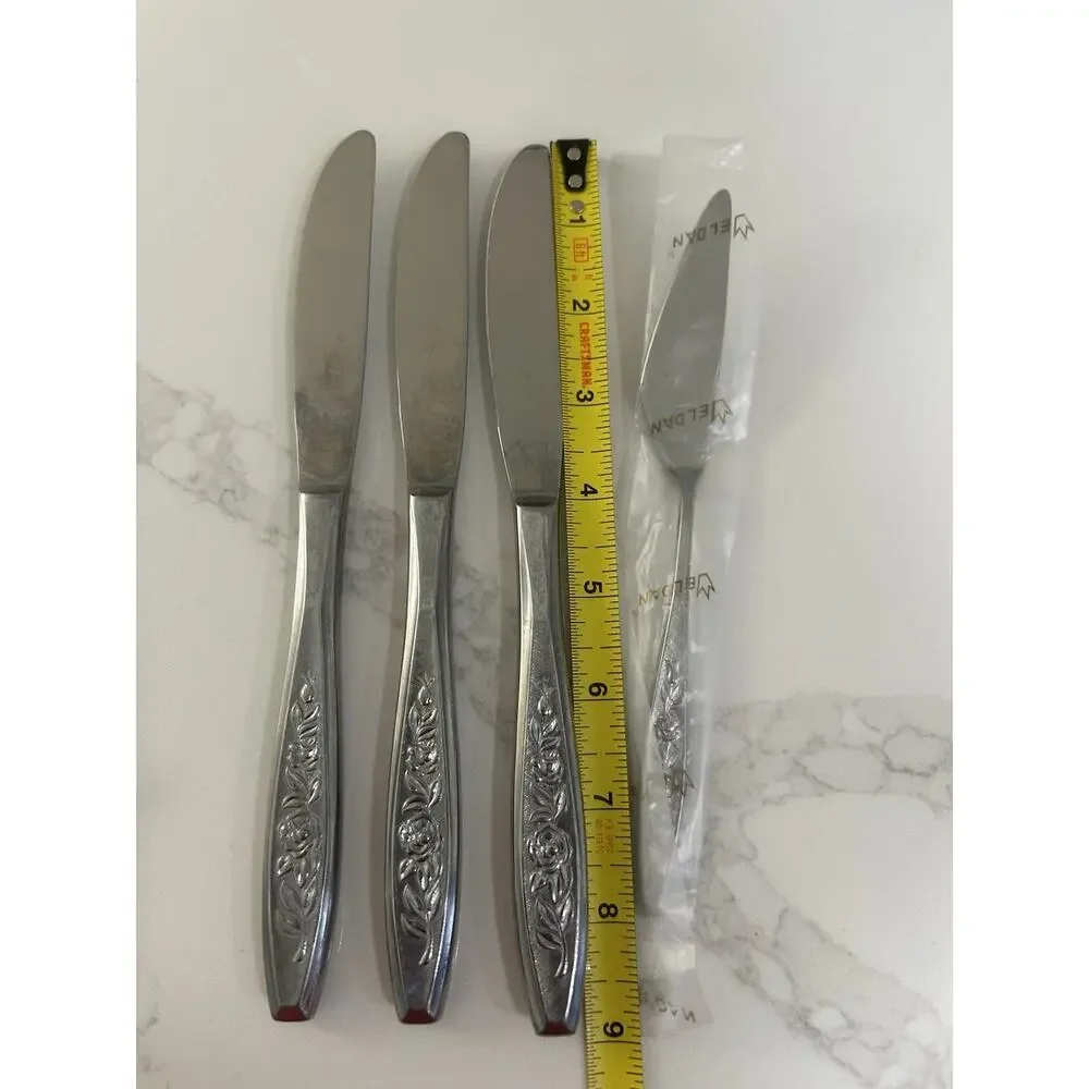 Eldan ELD18 Set 1 Butter 3 Dinner Knives MAY ROSE Textured Roses Stainless MCM